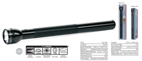 Maglite 6D Black plus LED